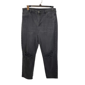 American Eagle Outfitters Mom Straight Jean Black Distressed Ankle Length Sz 16